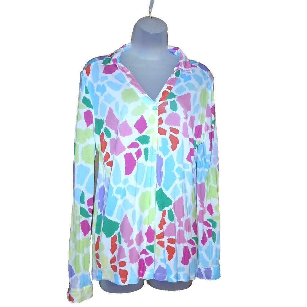 Kettlewell Pullover Print Top Multicolor Long Sleeves Roll Tab Size S Very Soft